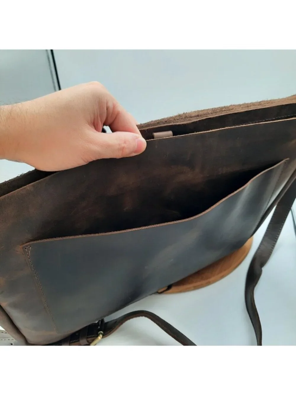 Handmade Leather Goods Brown Full Grain Messenger Bag Shoulder Strap USA 'JMM'